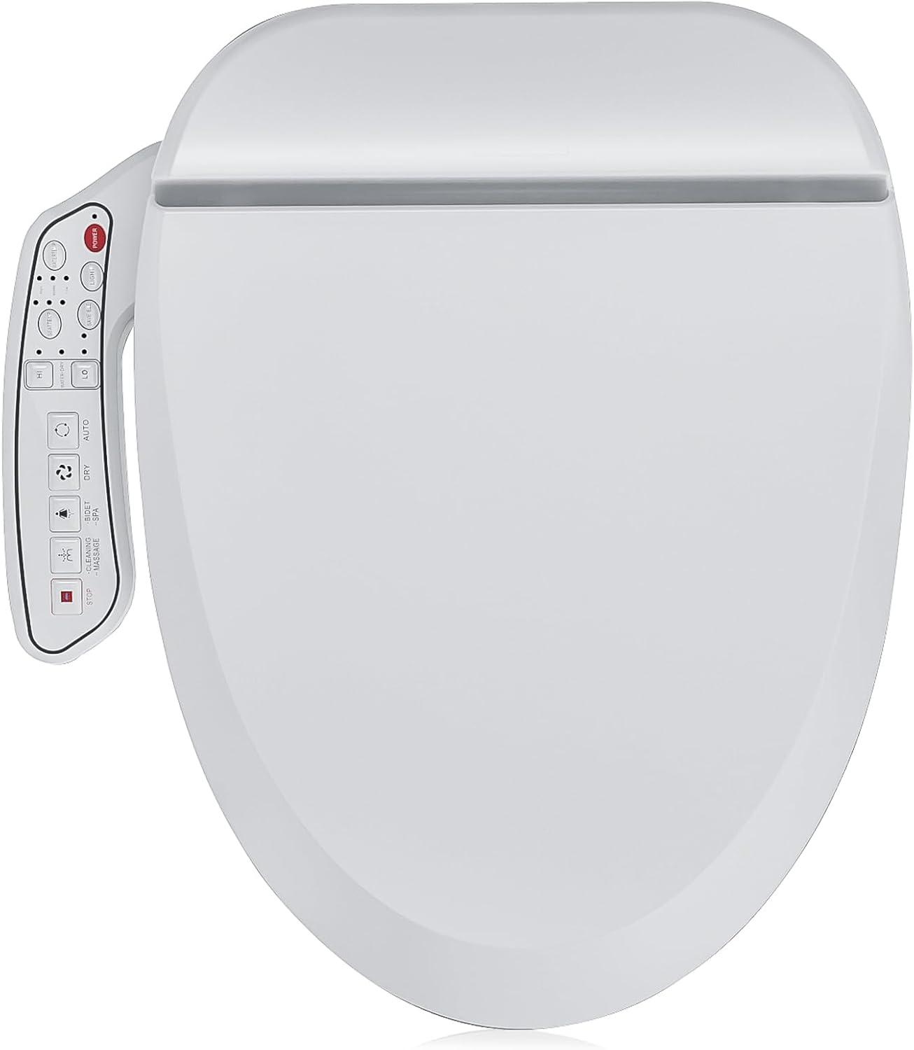 Elongated White Smart Bidet Toilet Seat with Heated Dryer