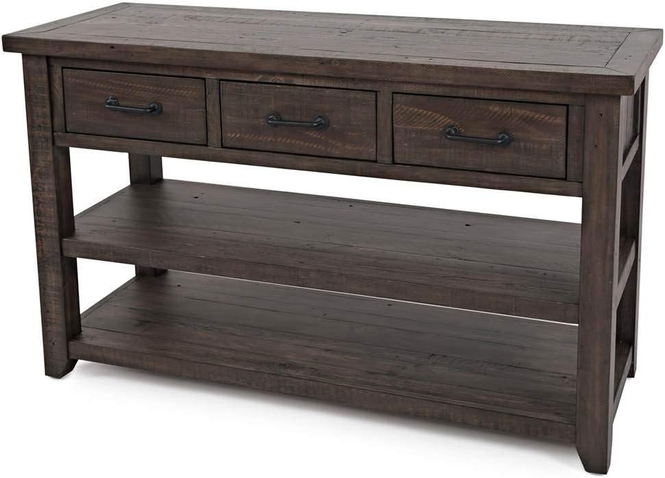 Rustic Barnwood Brown Pine Console Table with Storage