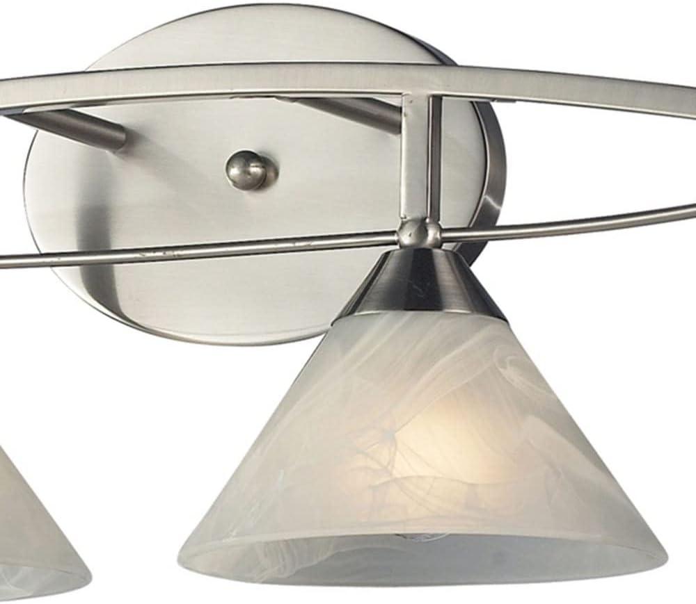 Satin Nickel 3-Light Vanity with Marblized White Glass Shade