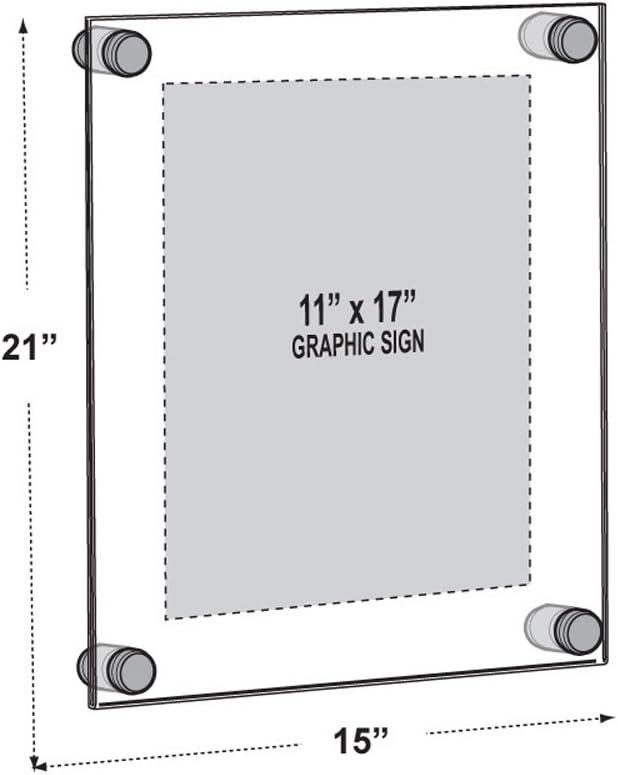 Azar Displays Floating Acrylic Wall Frame with Silver Stand Off Caps: 11" x 17" Graphic Size, Overall Frame Size: 15" x 21"
