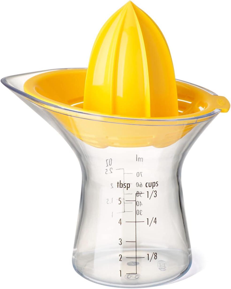 Yellow and Clear Plastic Citrus Juicer with Measurement Markings