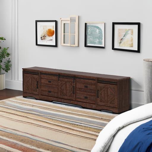 Farmhouse TV Stand for up to 110" TVs with Drawers and Adjustable Shelf for Living Room, Rustic Brown