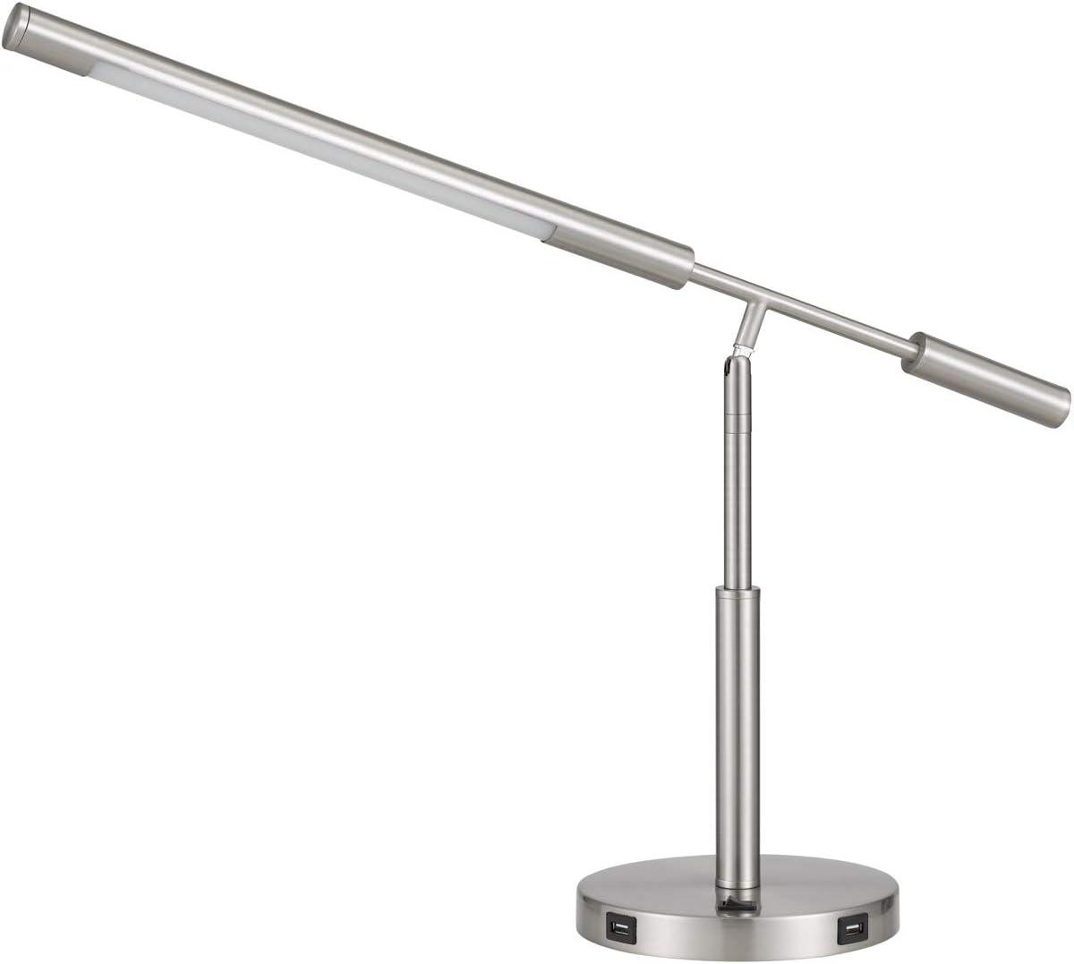 Auray Adjustable Brushed Steel LED Desk Lamp with USB Ports