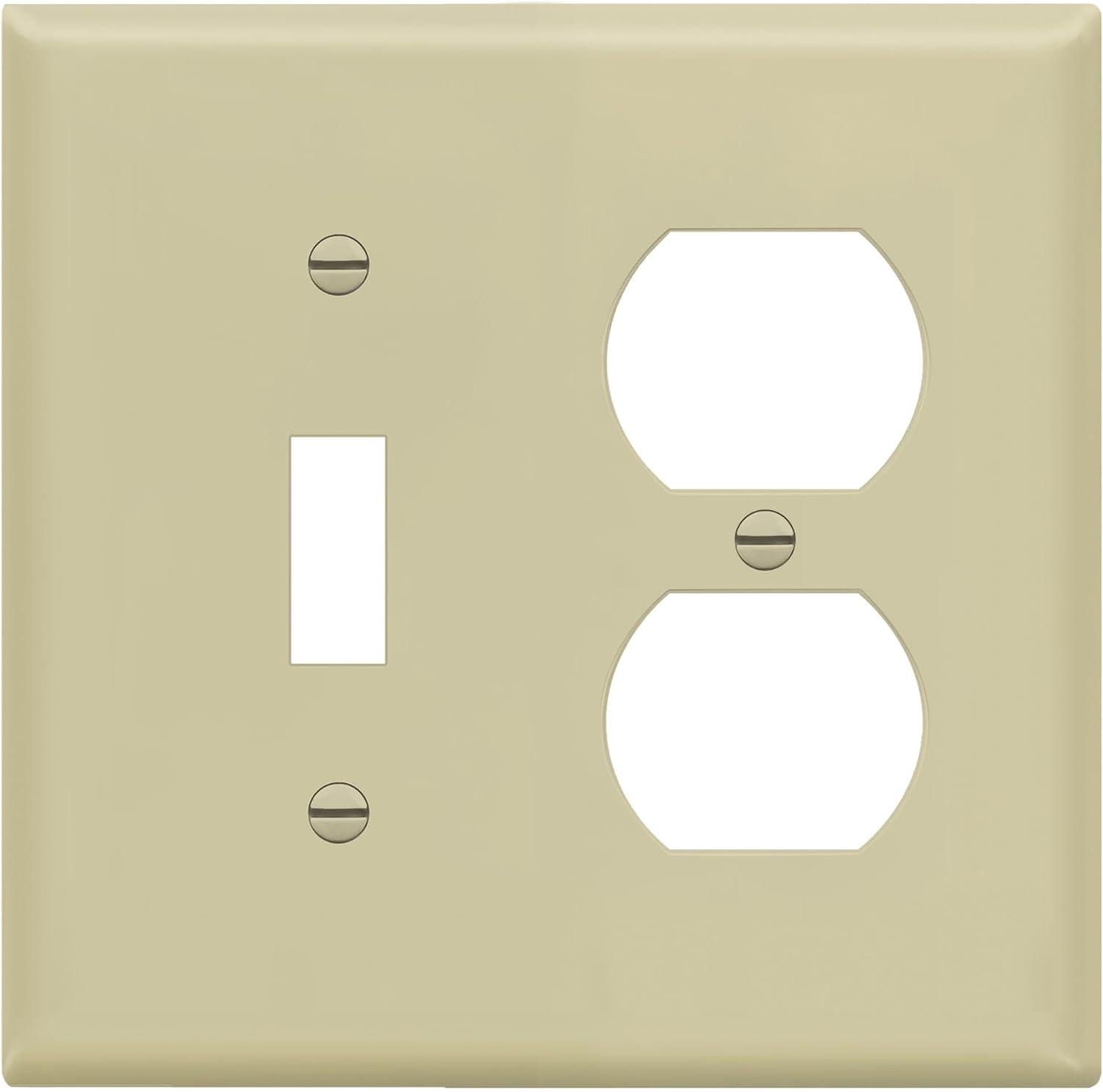 ENERLITES Combination Toggle Light Switch/Duplex Receptacle Outlet Wall Plate Cover, Standard Size 2-Gang, Polycarbonate Thermoplastic, UL Listed, 881121-I, Ivory