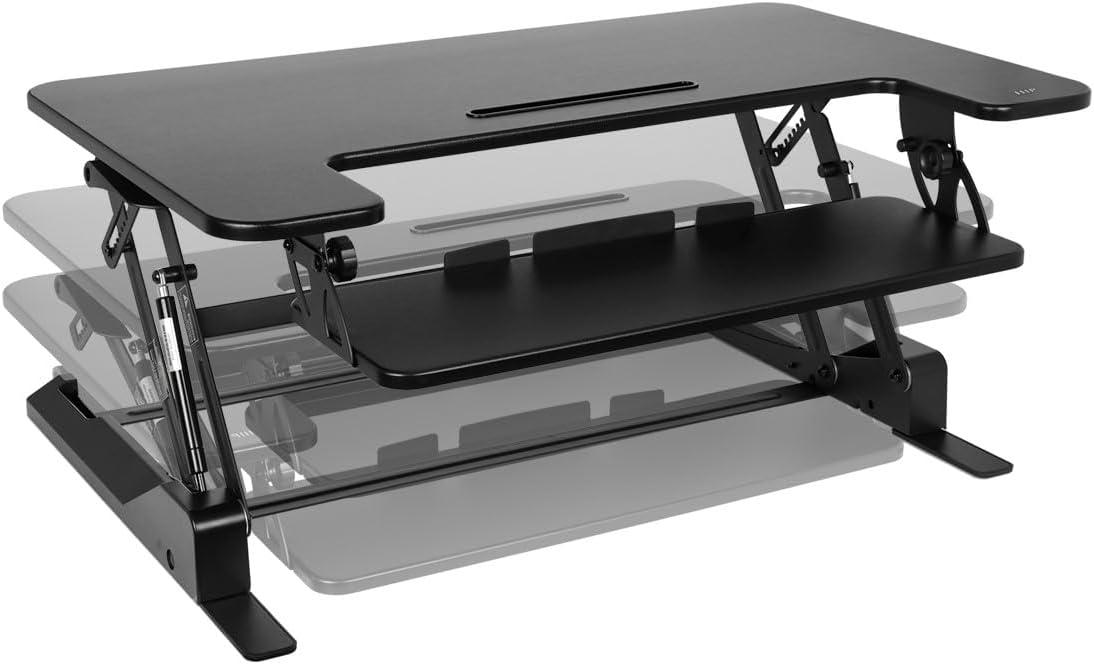 Monoprice Height Adjustable Gas-Spring Dual Handle Sit-Stand 36-Inch Workstation Desk Converter with Keyboard Tray