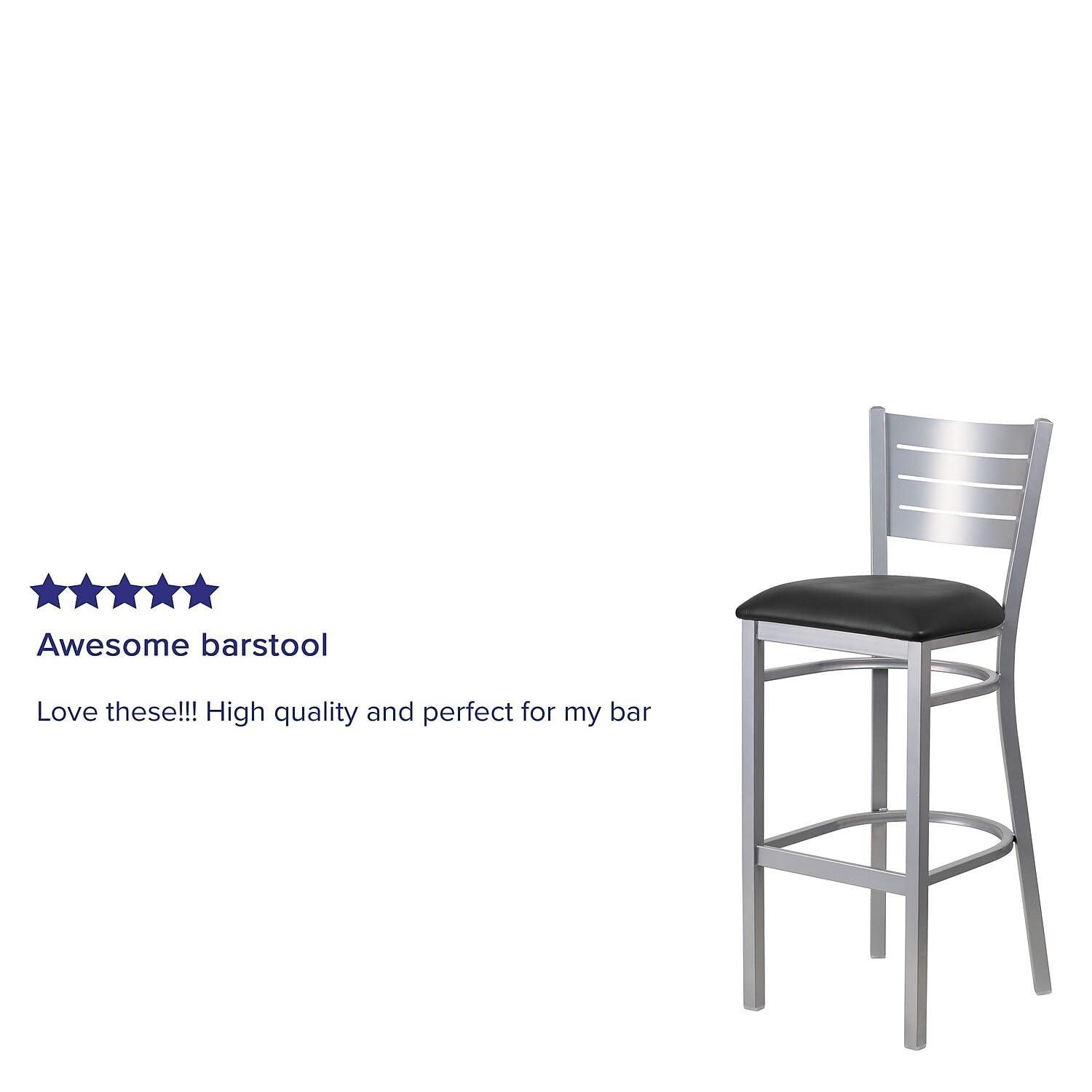 Flash Furniture 2 Pack HERCULES Series Silver Slat Back Metal Restaurant Barstool - Black Vinyl Seat