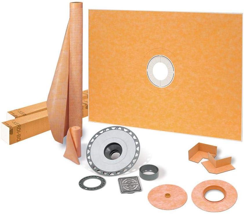 Schluter Kerdi Shower Kit with Shower Tray, Curb, Waterproofing Membrane, Strips, and Seals - Waterproofing System for Tiled Showers - Center Outlet Position, 38" x 60" Tray Size - KSK9651525ABS