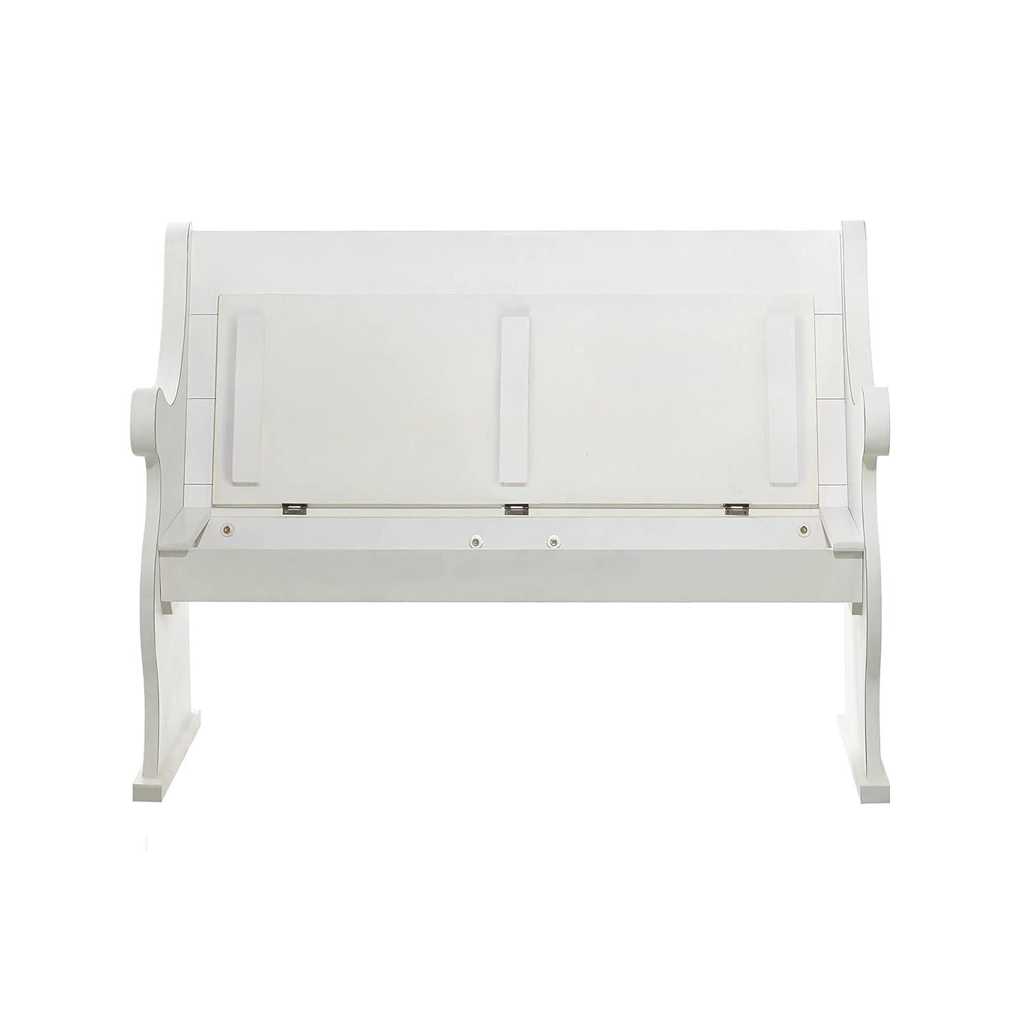 DecMode Wood Storage Bench with Scrolled Armrests, White