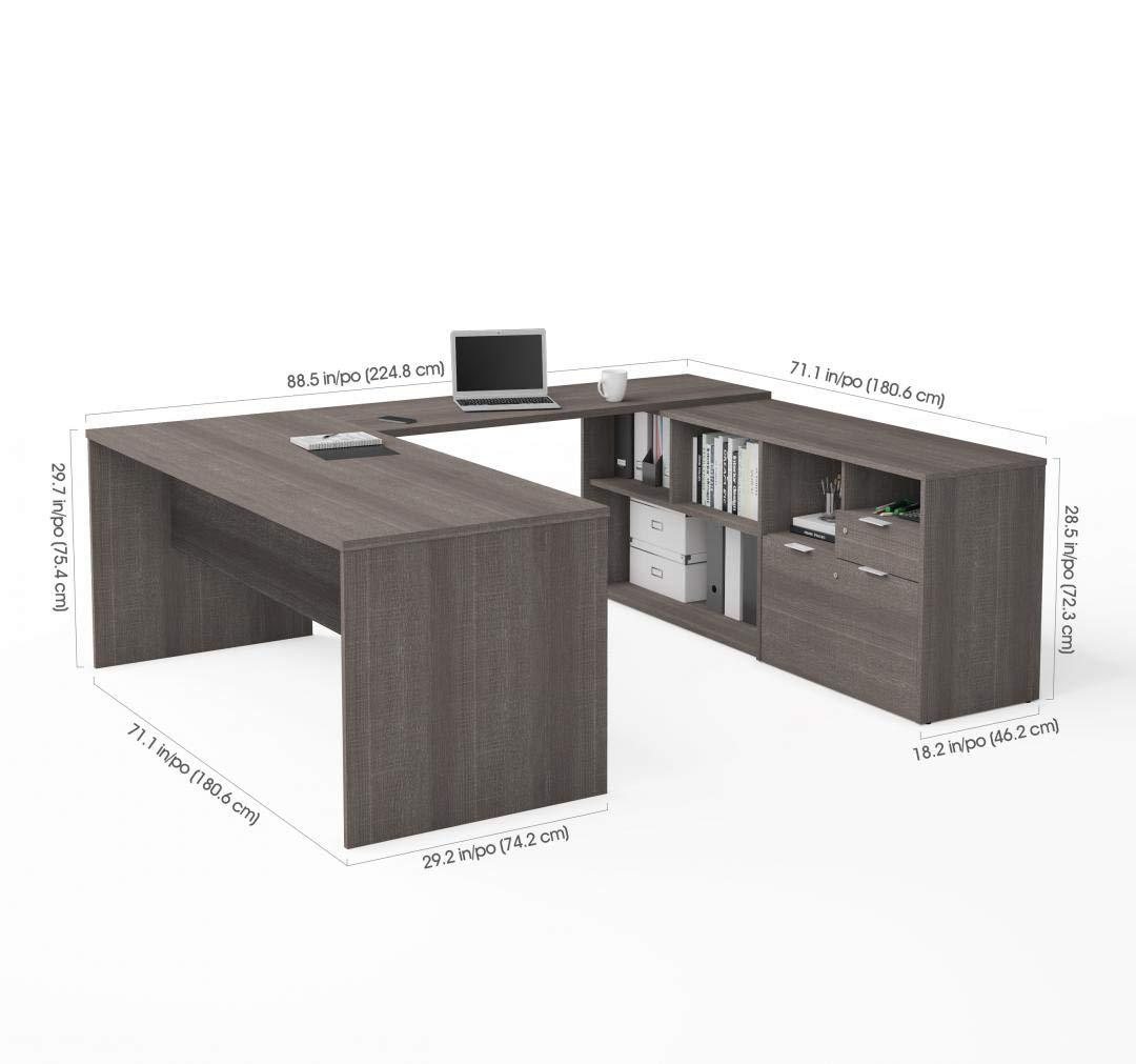 Bestar i3 Plus U Shape Computer Desk in Bark Gray