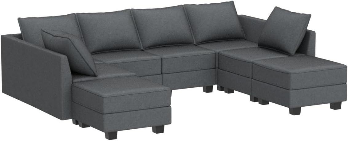 HONBAY Modular Sectional Sofa with Reversible Chaises Sofa with Ottomans U Shaped Sectional Couch for Living Room, Bluish Grey