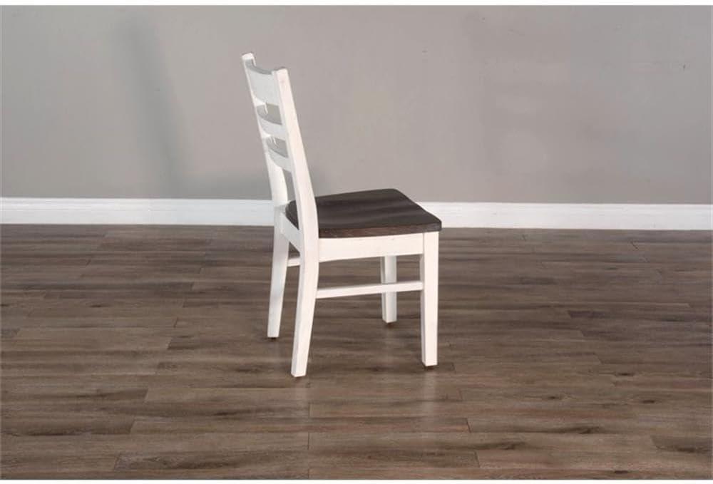 Pemberly Row 18" Wood Ladderback Chair in White and Dark Brown (Set of 2)