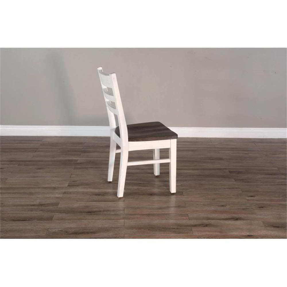 Pemberly Row 18" Wood Ladderback Chair in White and Dark Brown (Set of 2)