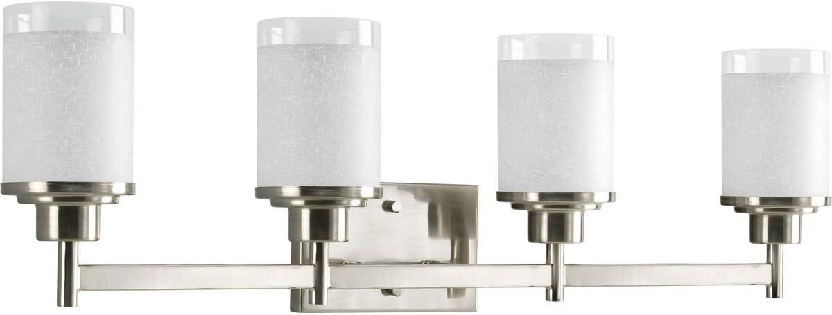 Progress Lighting Alexa Collection 4-Light Bath Fixture, Brushed Nickel, White Linen Glass Shade