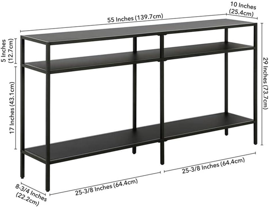 55" Black Bronze Console Table with Metal Shelves - Henn&Hart