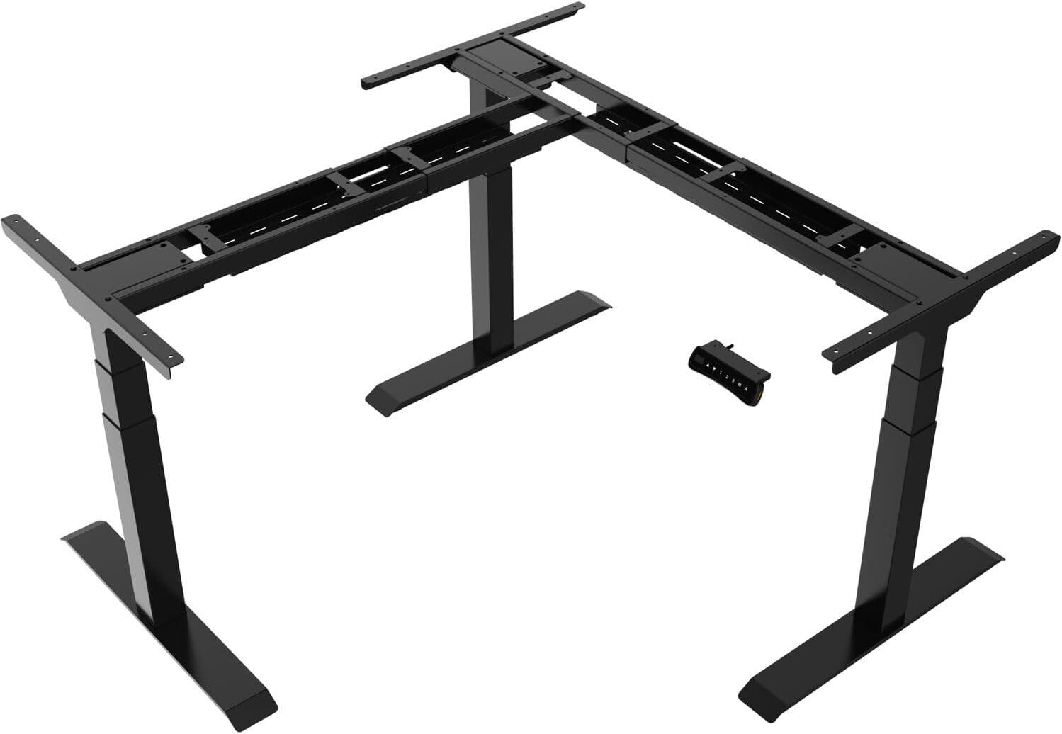 Hanover 73-In. L-Shaped Sit or Stand Electric Height Adjustable Desk with Triple Motor System, Natural and Black