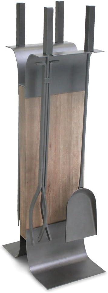 Iron and Weathered Wood 4-Piece Fireplace Tool Set