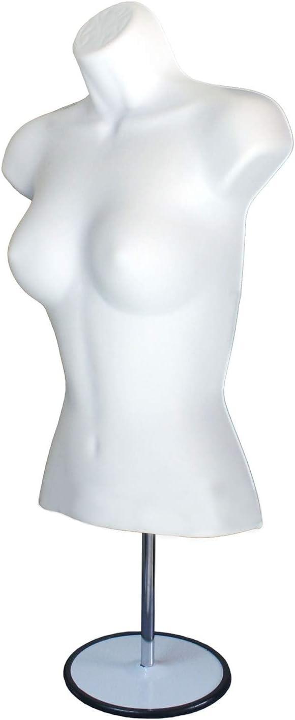 DisplayTown White Male + Female Mannequin Hollow Back Body Torso Set w/ Metal Stand and Metal Pole & Hanging Hook, S-M Sizes