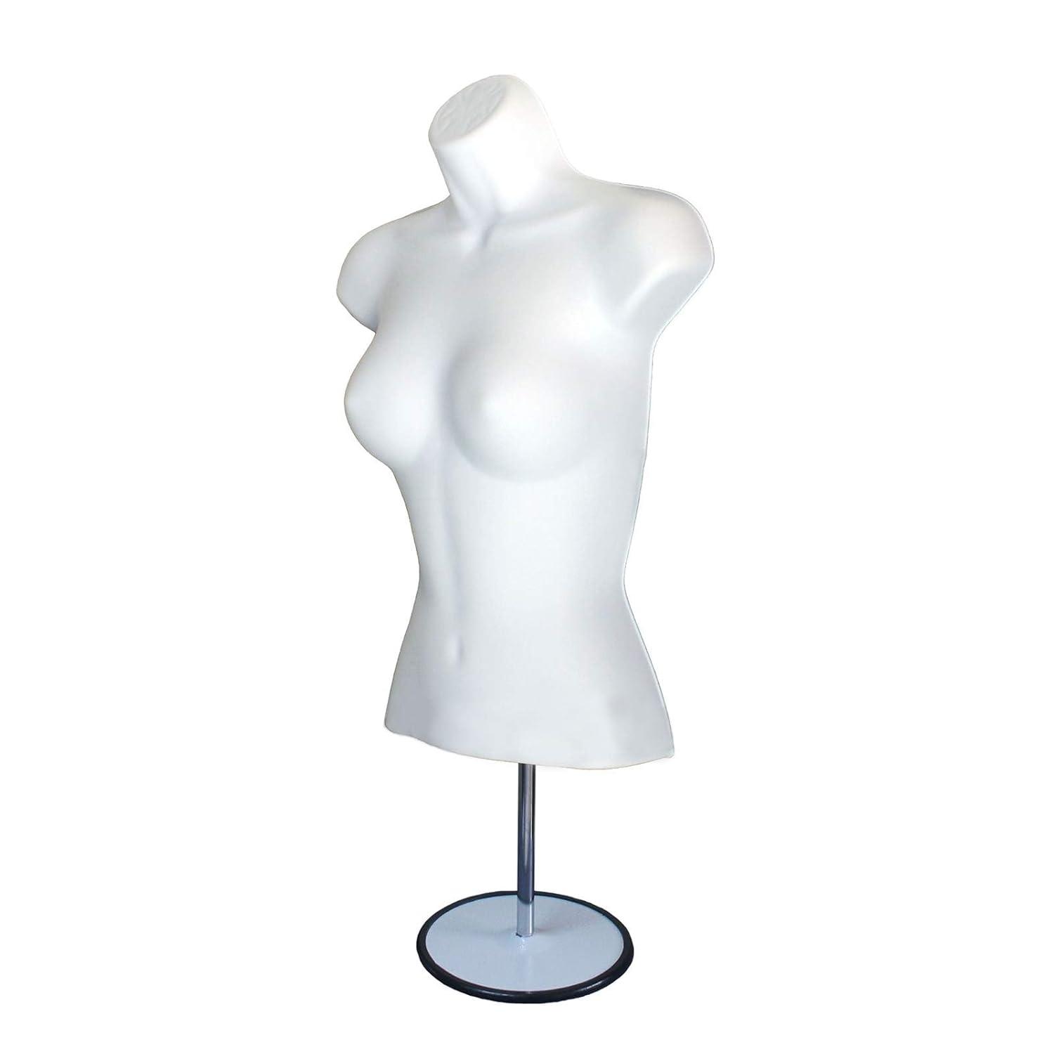 DisplayTown White Male + Female Mannequin Hollow Back Body Torso Set w/ Metal Stand and Metal Pole & Hanging Hook, S-M Sizes