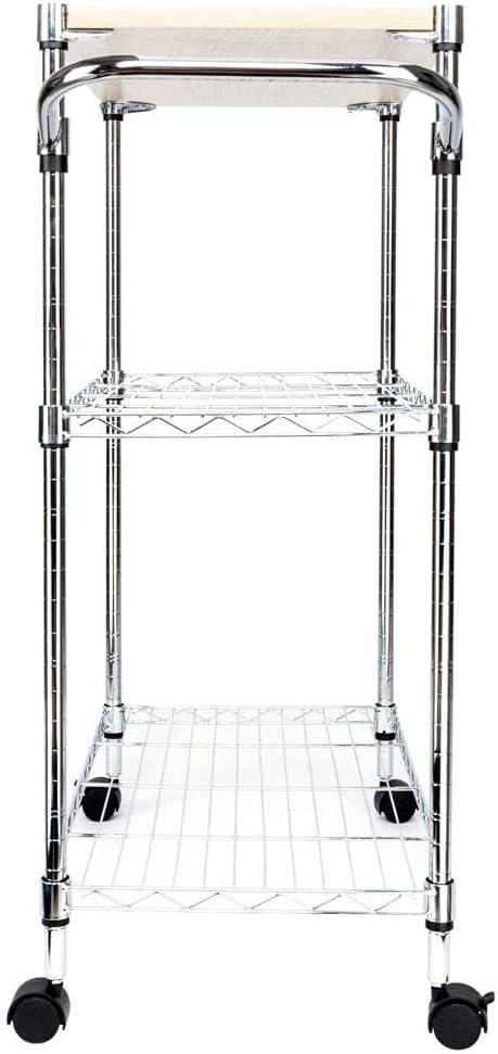 Topcobe 3 Tiers Kitchen Island, Portable Kitchen Cart on Wheels wiht Drawer and Basket, Movable Rolling Kitchen Island Cart with Handle - Silver