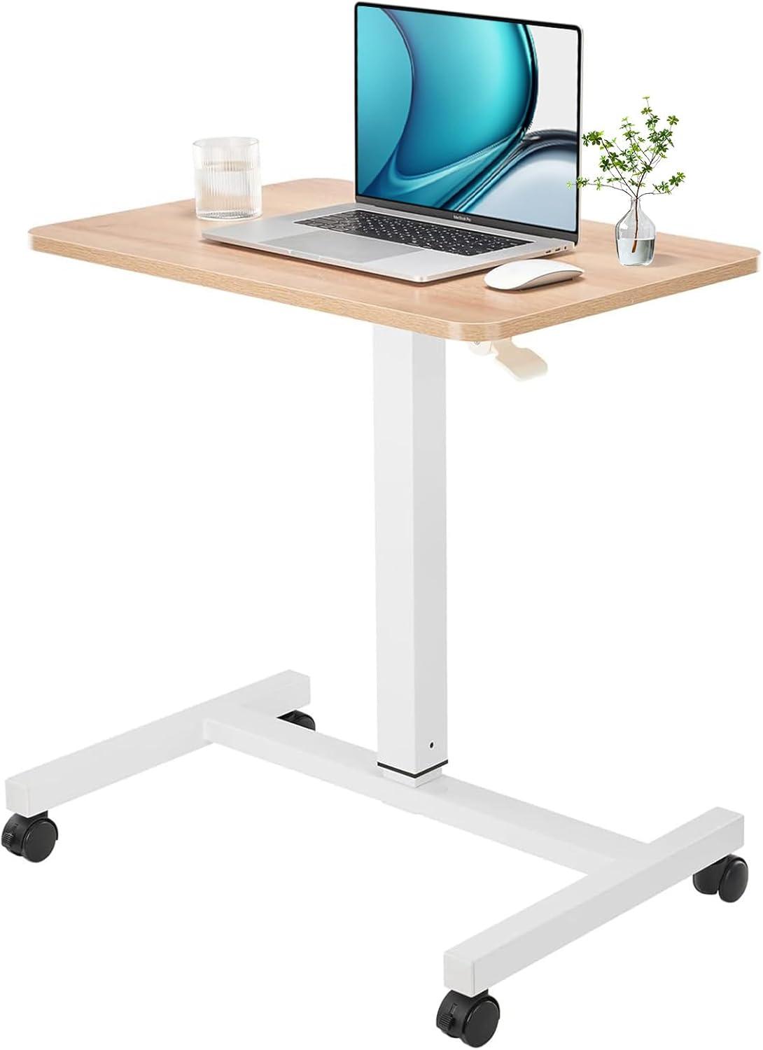 Clatina CLATINA Mobile Laptop Desk Pneumatic Sit to Stand Table Height Adjustable Rolling Cart