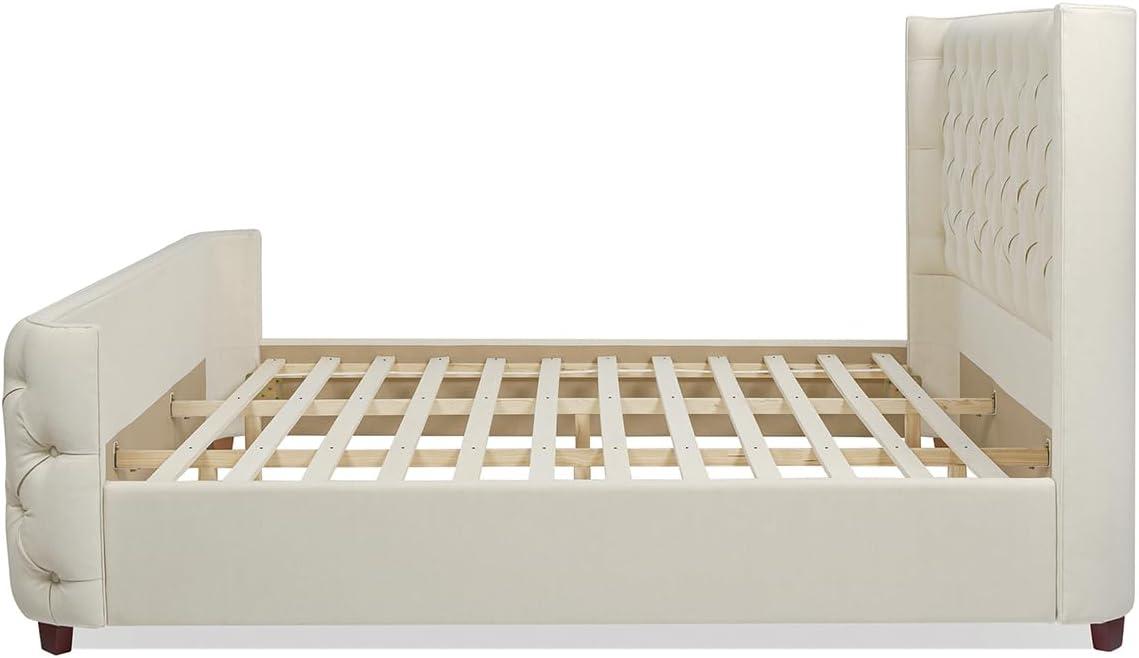 Jennifer Taylor Home Geneva Curved Wing Upholstered Platform Bed Frame, King, Light Beige Linen