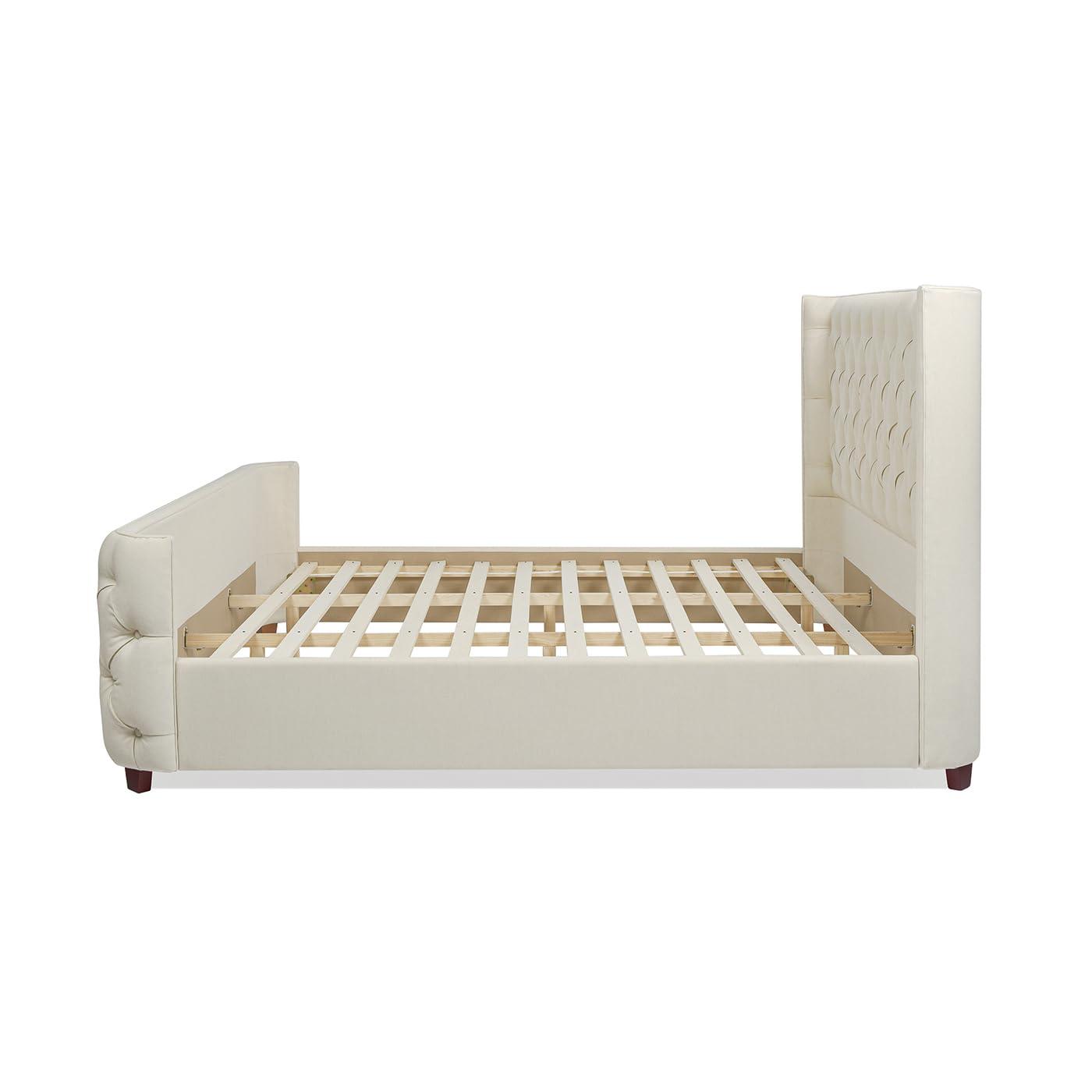 Jennifer Taylor Home Geneva Curved Wing Upholstered Platform Bed Frame, King, Light Beige Linen