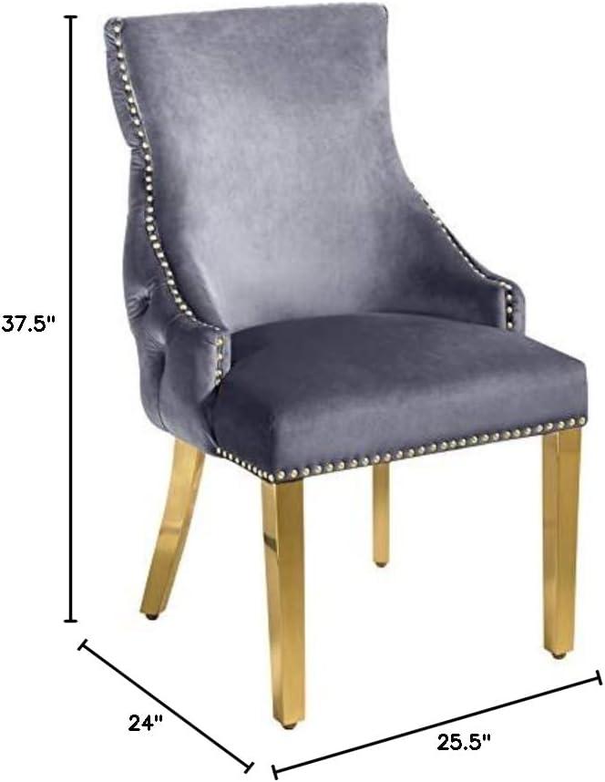 Meridian Furniture Tuft Gray Velvet Dining Chair in Gold Finish (Set of 2)