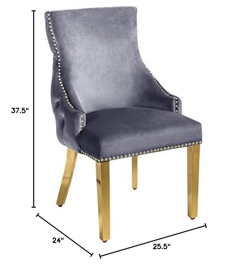 Meridian Furniture Tuft Gray Velvet Dining Chair in Gold Finish (Set of 2)