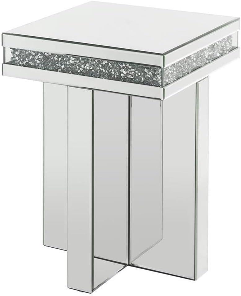 Noralie 16" Cross Bead Mirrored Accent Table Faux Diamonds - Acme Furniture: Durable Acrylic, No Assembly Required