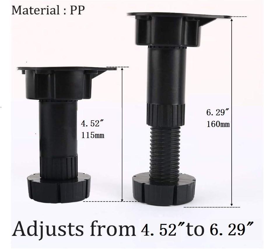 Adjustable Black PP Cabinet Leveling Legs (4.52"-6.29") - 4 Pack