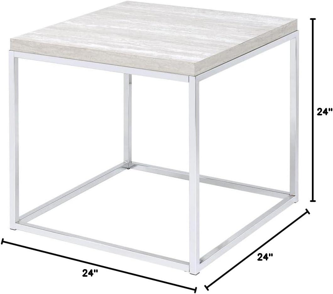 ACME Snyder Square Wooden End Table in Chrome and White