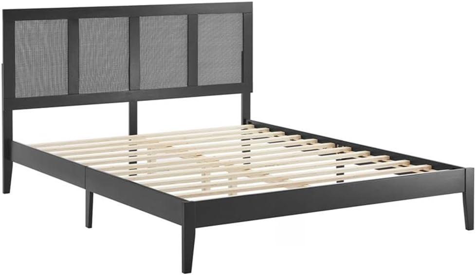 Sirocco Black Wood and Rattan Queen Platform Bed