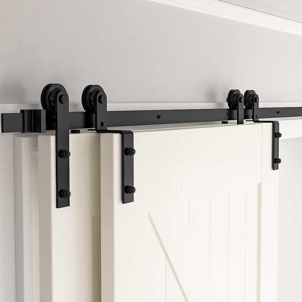 6FT Black Carbon Steel Single Track Bypass Barn Door Hardware Kit