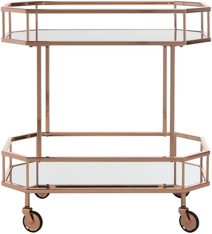 SAFAVIEH Silva 2 Tier Modern Glam Octagon Bar Cart with Casters, Rose Gold