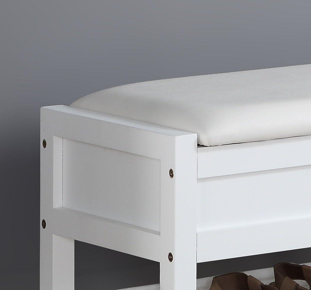 Roundhill Furniture Rouen Seating Bench with Shoe Storage, Clean White