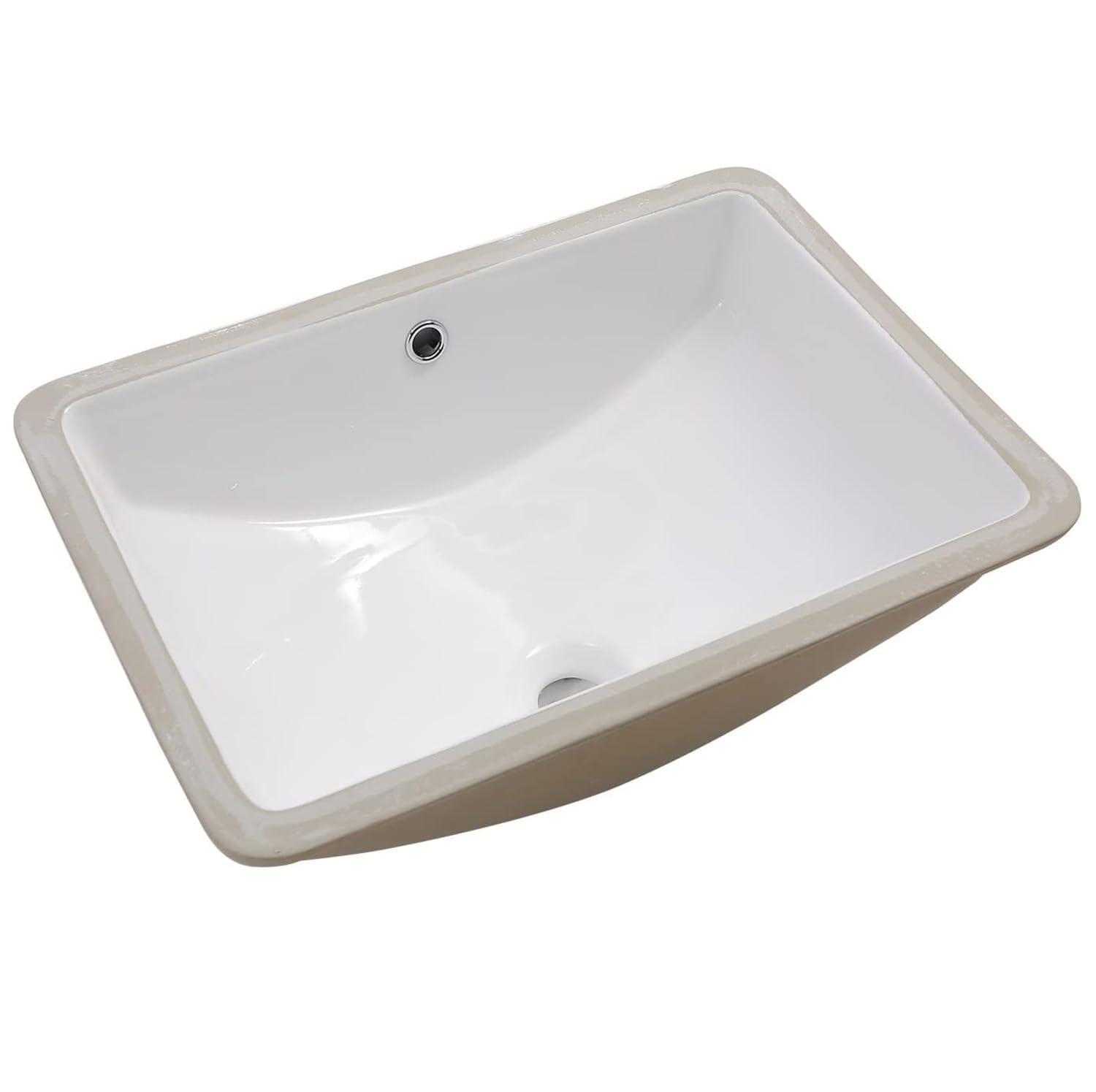 18" L x 14" W Undermount White Ceramic Rectangle Sink Under Counter Basin Bathroom Sink