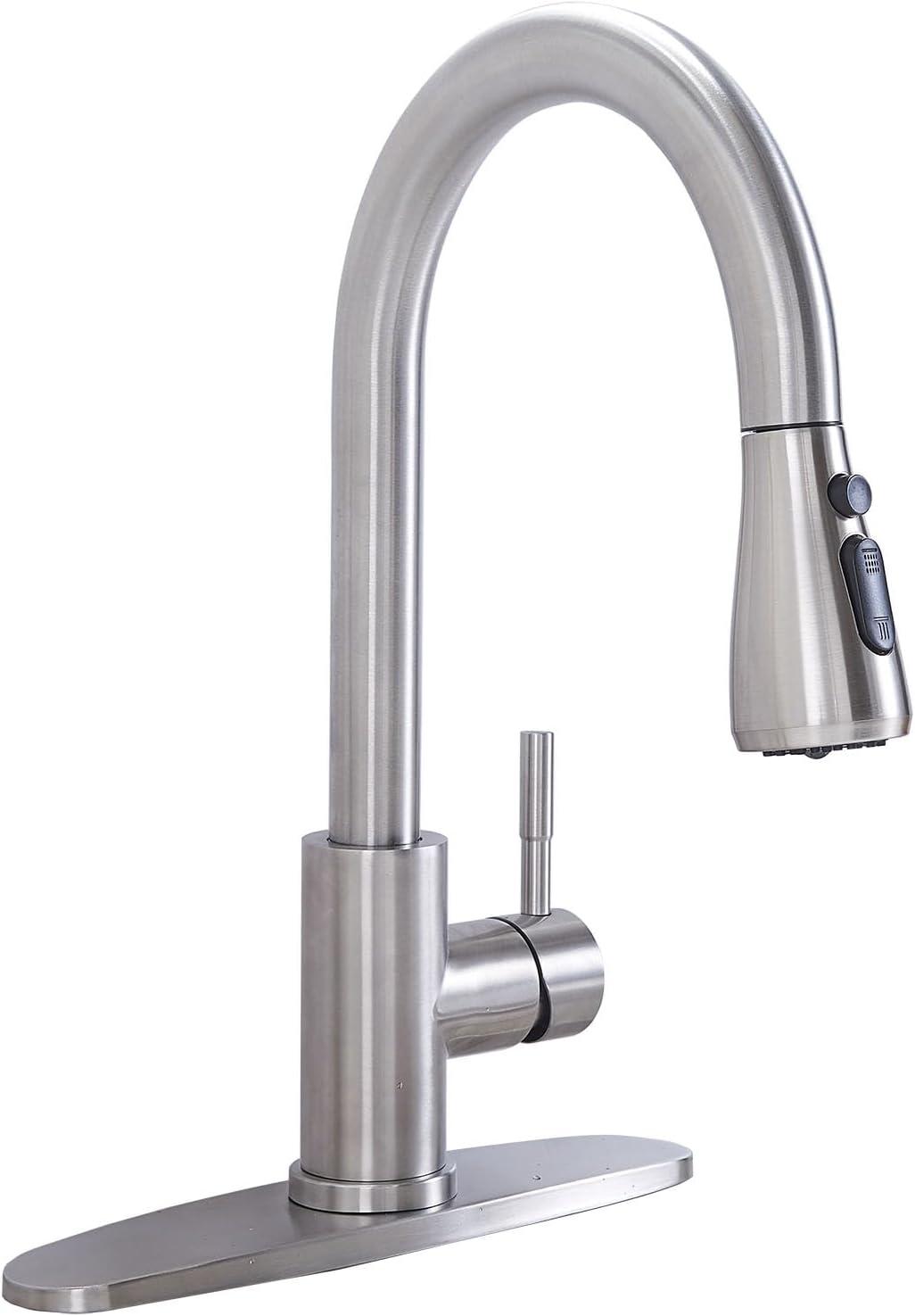 Brushed Nickel Single Handle Kitchen Faucet with Pull Down Sprayer