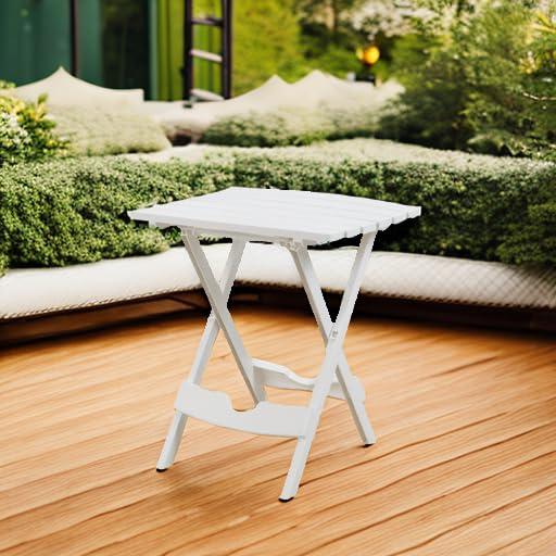 Adams Quik-Fold White Rectangular Resin Folding Side Table