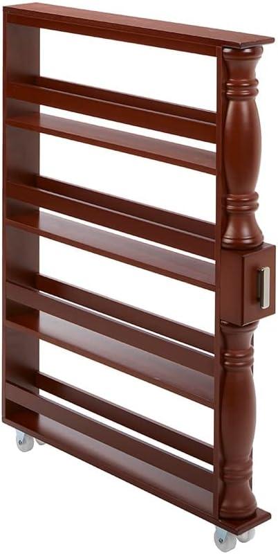 Wooden Can Organizer & Spice Rack - Slim Rolling Kitchen Cart - Natural Brown