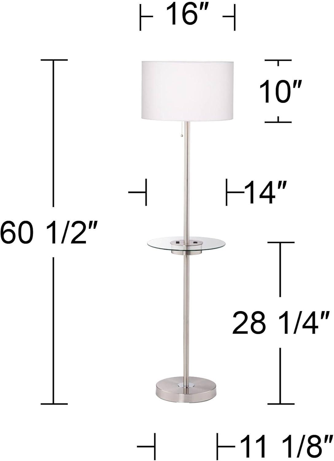 360 Lighting Caper Modern Floor Lamp with Tray Table 60 1/2" Tall Brushed Nickel USB and AC Power Outlet Off White Fabric Drum Shade for Living Room