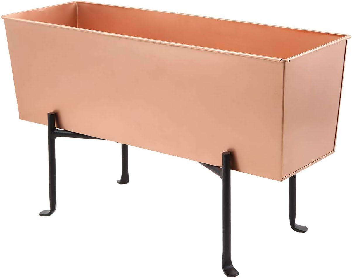 Urban Elegance 24" Satin Copper Flower Box with Iron Stand