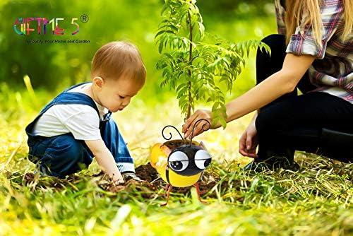 GIFTME 5 Garden Ornaments Planter Pot,Yellow Planters for Indoor or Outdoor,Succulent Planter with Drainage,Metal Cute and Funny Bee Pot Planter(7.5Inch,1pc Bee)
