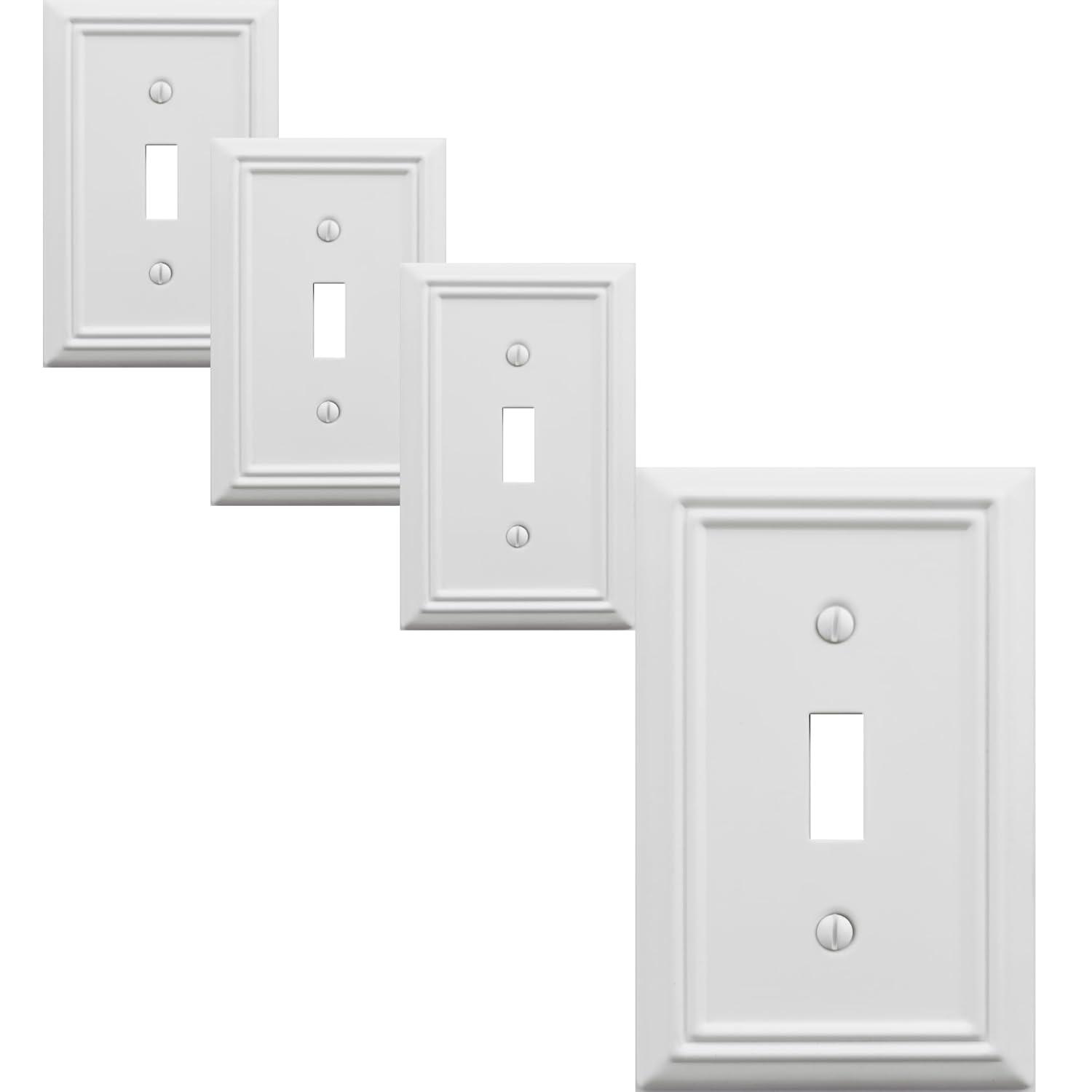 Modern Decorative Wall Plate Switch Plate Outlet Cover, Vintage Retro Wood Grain Design(Single Toggle-4 Pack, White)