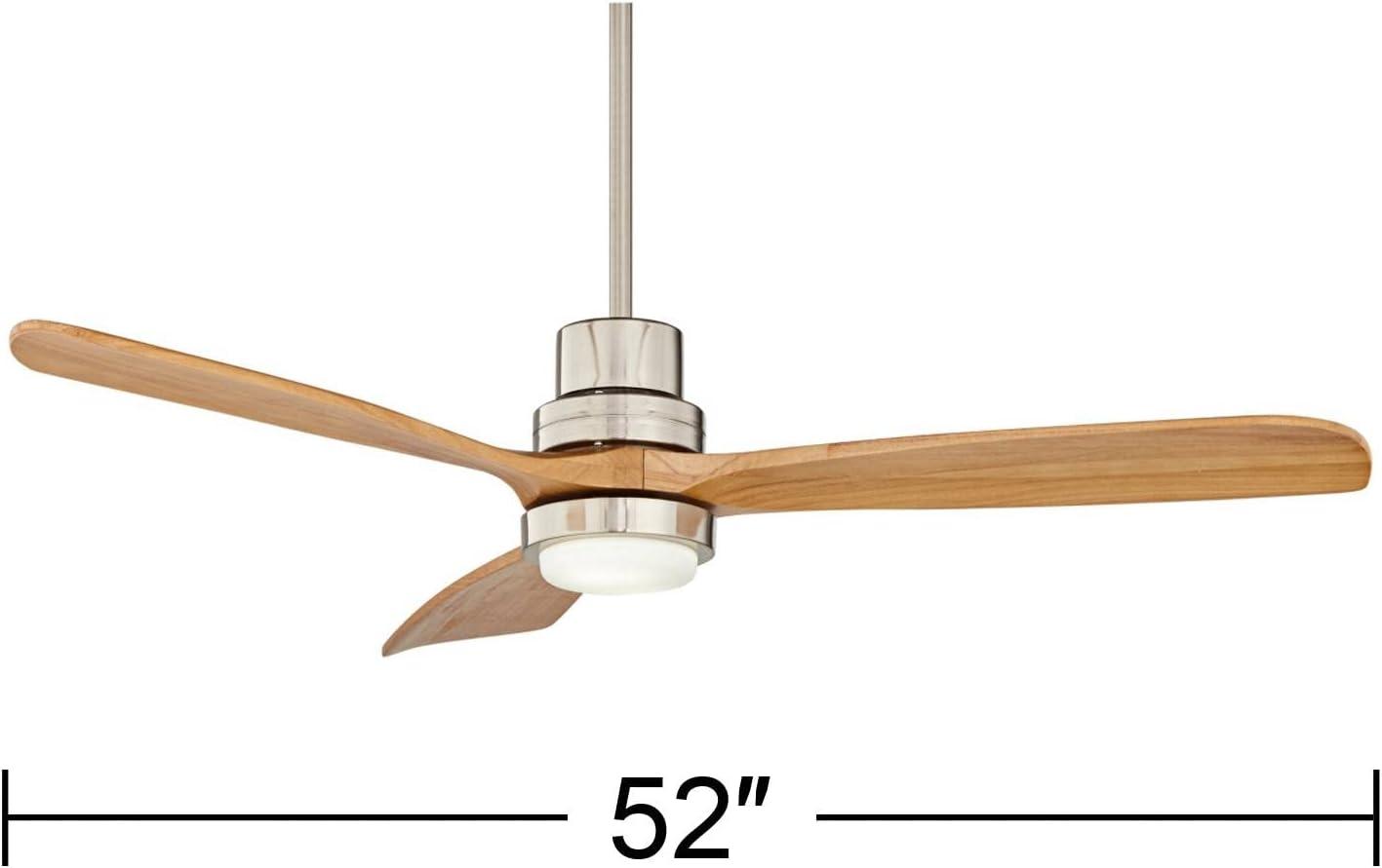 52" Casa Vieja Delta-Wing DC Modern 3 Blade Indoor Ceiling Fan with LED Light Remote Control Brushed Nickel Natural Solid Wood for Living Room Kitchen