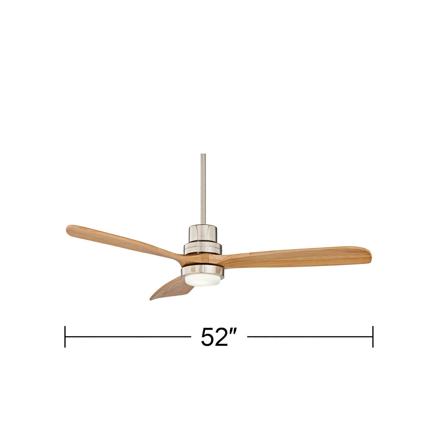 52" Casa Vieja Delta-Wing DC Modern 3 Blade Indoor Ceiling Fan with LED Light Remote Control Brushed Nickel Natural Solid Wood for Living Room Kitchen