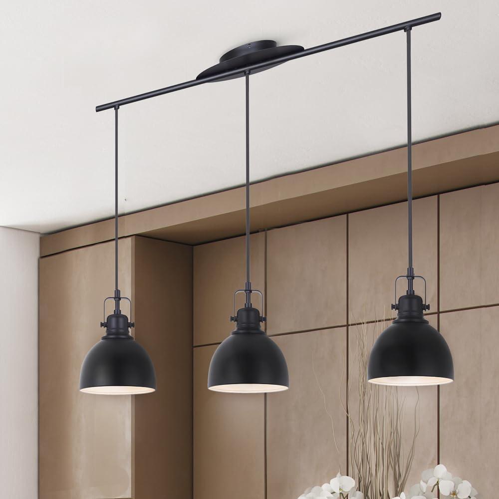 Matte Black Glass 3-Light Farmhouse Pendant