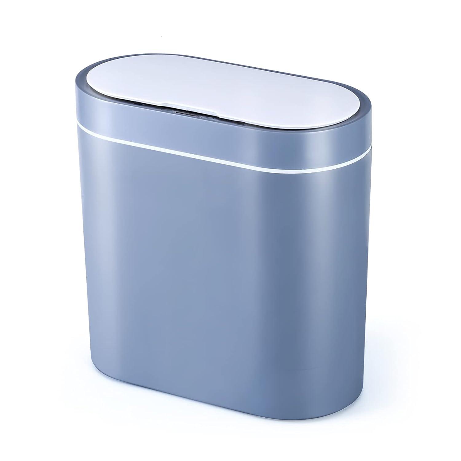 Gray Oval Touchless Plastic Bathroom Trash Can