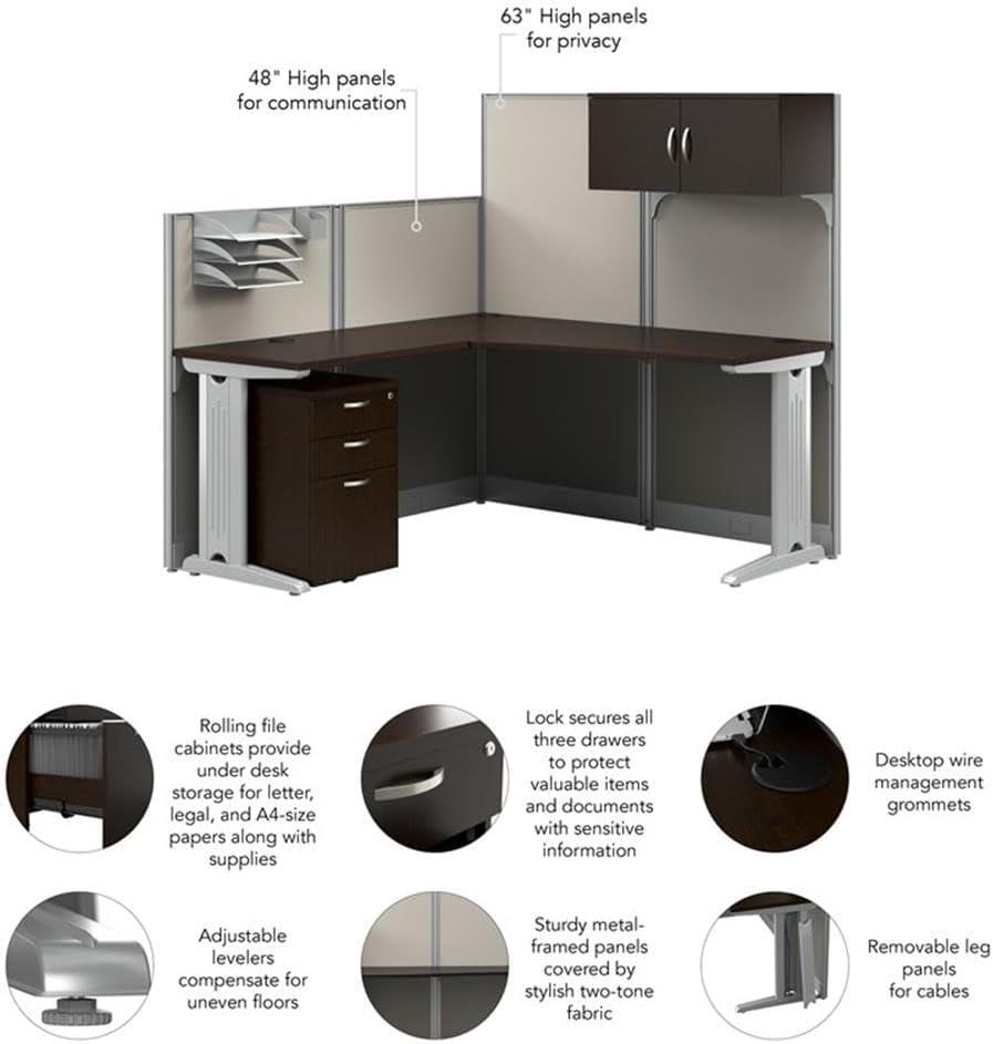 Bush Business Furniture Office in an Hour 65W L Shaped Cubicle Desk with Storage, Drawers, and Organizers