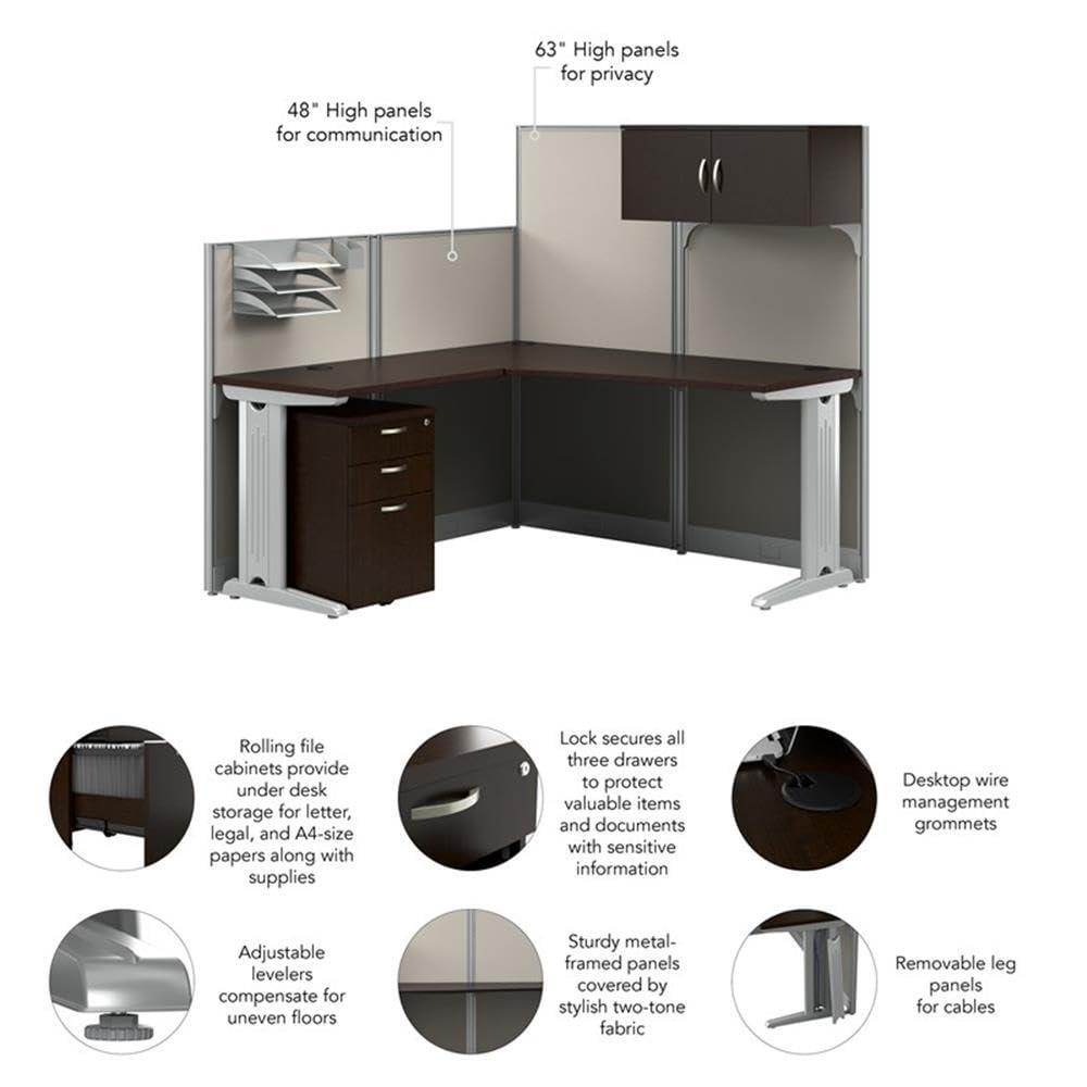 Bush Business Furniture Office in an Hour 65W L Shaped Cubicle Desk with Storage, Drawers, and Organizers