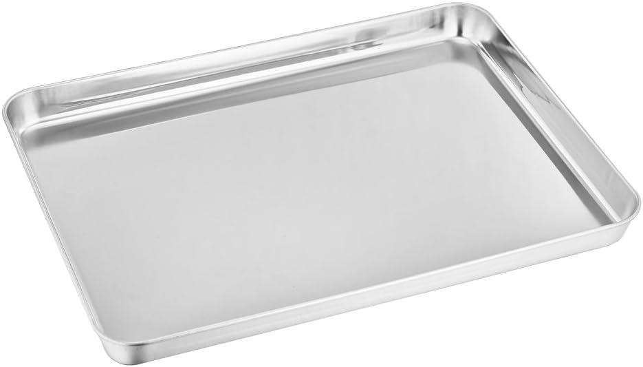 TeamFar Baking Sheet Set of 2, Stainless Steel Baking Pans Tray Cookie Sheet, Non Toxic & Healthy, Mirror Finish & Rust Free, Easy Clean & Dishwasher Safe